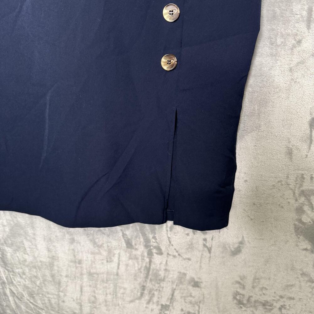Vince Camuto Dress Womens 10 Navy Blue Sleeveless V Neck Button Sheath Career - Picture 4 of 11